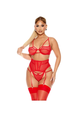 New Dreams Modern Şık Rahat Dikkat Çekici Tüllü Çoraplı Kırmızı Tasarım Jartiyer Gecelik Kırmızı