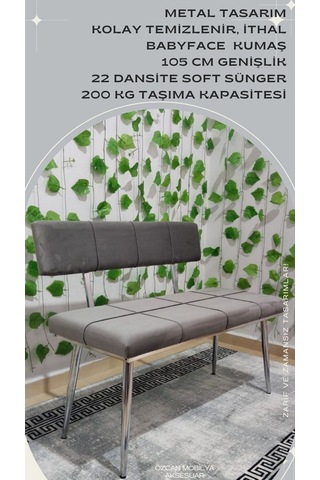 Özcan Metal Metal Sırtlı Krom Gri Bench Mutfak Salon Antre Yatak Odası Puf Bank Oturak Metal Puf Gri