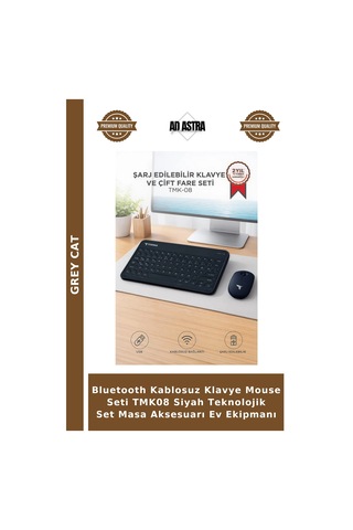 Bluetooth Kablosuz Klavye Mouse Seti Tmk08 Siyah Teknolojik Set Masa Aksesuarı Ev Ekipmanı Diğer