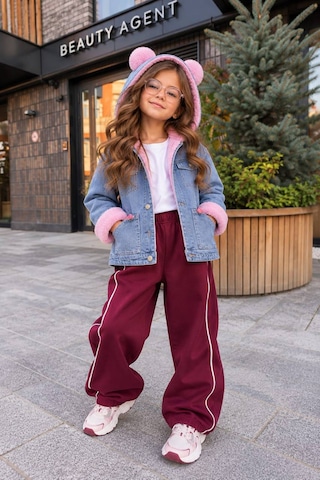 Toikids Kız Çocuk Kapüşonlu İçi Peluş Kürklü Kot Mont Kaban / Tek Parça Açık Pembe