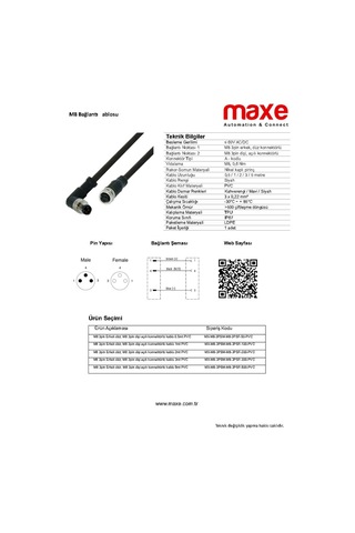 M8 4pin Dişi Düz Konnektörlü PVC 2mt