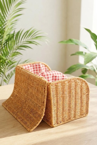Digithome Dikdörtgen Rattan Hasır Patates Soğan Çift Bölmeli Sepet Düzenleyici Organizer -9t09 Kahverengi