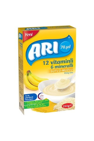 Arı 12 Vitaminli 6 Mineralli Sütlü Muzlu 6+ Ay Pirinç Unu 12 x 250 G