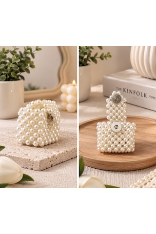 Lady Miossa Boncuklu Airpods Kılıfı Krem