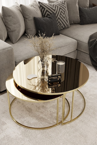 Yavrulu 1+1 Orta Sehpa Gold Kaplama Bronz Ayna Altın - Bronz