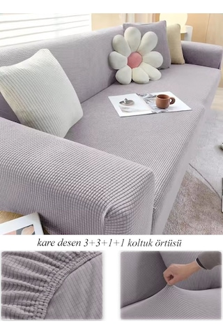 StarMall Streç Esnek Yikanabilir KareDesen Kotuk Örtüsü, kanepe, çekyat Kılıfı 3311 Takım Gri