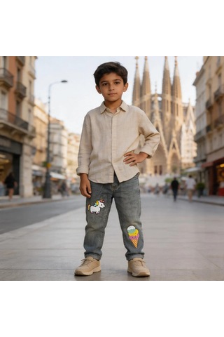 Kaizer Jeans Dondurma & Unicorn Baskılı Füme Çocuk Pantolonu