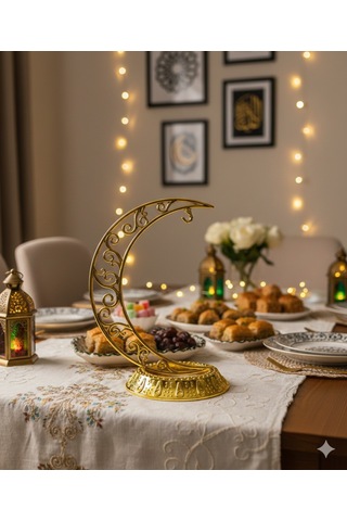 28 Cm Ramazan Dekoratif Masa Üstü Hilal Gold Altın Plastik Tabanlı Süs Diğer