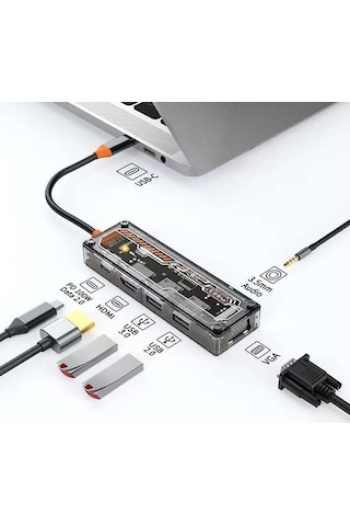 Ally 6in1 Type-c Usb3.0/2.0+pd 100w+hdmı+vga+3.5mm Çoğaltıcı Hub