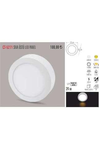 Cata Ct-5271 24 Watt Sıva Üstü Led Aramtür Yuvarlak (408152333)