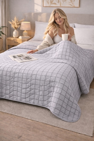 Laila Kapitone Pamuklu Çift Kişilik 200 X 230 Cm Çok Amaçlı Yatak Örtüsü / Pike Gri