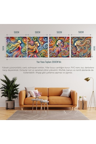 İskandinav Soyut Tablo Set Çerçevesiz 50x50cm Pvc Tablo 4'lü Set 018 Her Bir Tablo 50x50cm Büyüklüğündedir.