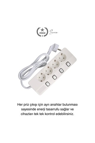 Özel Üretim 4'lü Ayrı Anahtarlı 2 Metre Akım Korumalı Grup Priz 1400 Joule 4000w Çoklu Uzatma Kablo Diğer