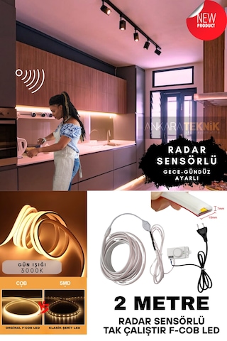 Ankara Teknik Sensörlü Günışığı F- Cob Neon Led / Yüksek Lümen/ Dolap Alcıpan Tavan Led 2 Metre