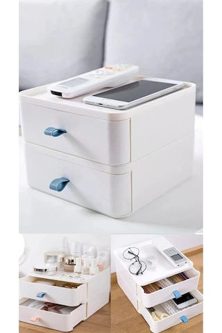 Bayev 2'li Takı, Makyaj Ve Kozmetik Düzenleyici Çekmece Beyaz Ofis Masa Düzenleyici