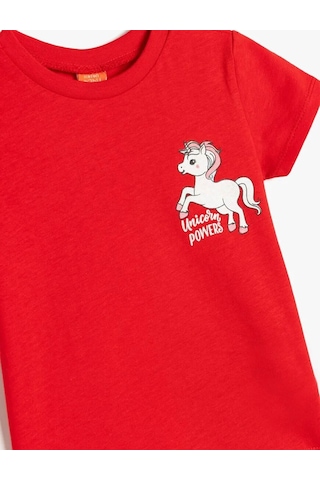 Koton Pamuklu Kısa Kollu Unicorn Baskılı Kırmızı Kız Bebek T-shirt 5smg10021ak Kırmızı