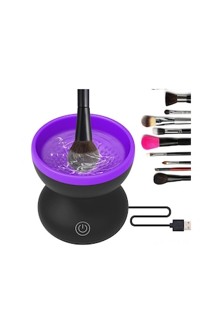 Yaozixa Elektrikli Makyaj Fırçası Temizleyici, Şarjlı Otomatik Temizleme Aleti, Sağlıklı Ve Kolay Kullanım, Mor Renk