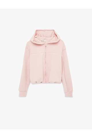 Koton Modal Karışımlı Kapüşonlu Oversize Fermuarlı Sweatshirt Pembe 6sal10384ık Gülkurusu