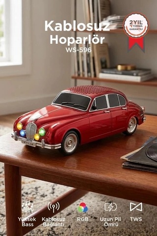 Torima Bluetooth Hoparlör Retro Araba Ws-596 Kırmızı Araç Model Ses Cihazı Taşınabilir Alet