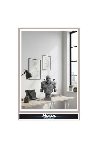 Monbc Kratos Büstü Tanrıların Savaşçısı 3d Tasarım Dekoratif Biblo, Hediyelik Ve Ev Ofis İçin Şık Aksesuar