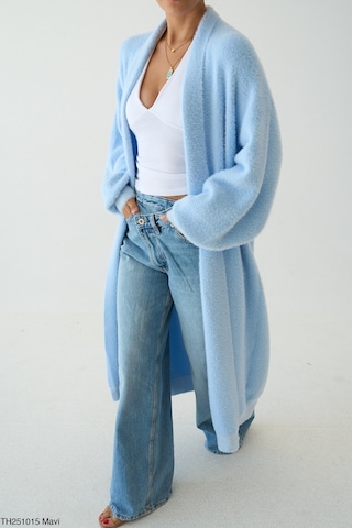 Kadın Giyim Oversize Uzun Peluş Hırka Yumuşak Dokulu, Rahat Ve Şık Tasarım Şık Kombinler Mavi