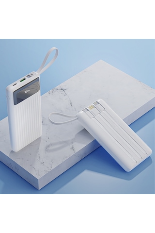 Rock P79 Pro Pd 20w 10000 Mah. Dijital Ekran Göstergeli Dahili Kablolu Power Bank Beyaz