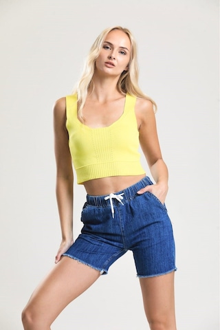 Pass&Pass 2080 Kadın Püsküllü Paça Jeans Denim Kot Şort Koyu Mavi