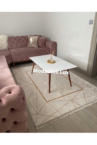 Platin Kare Gold Kaymaz Tabanlı Halı Yolluk Makinede Yıkanabilir