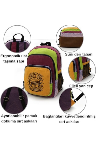 Old Cotton 5017 Turuncu Bordo Sırt Okul 15.6 İnch Laptop Çantası Turuncu - Kırmızı