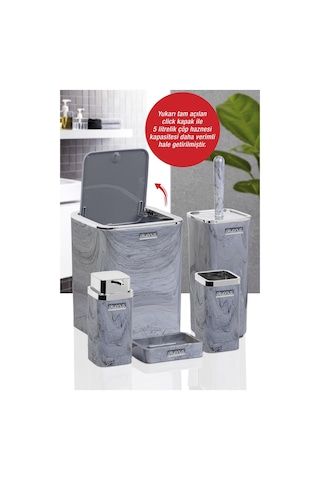 Okyanus Home Kromlu Kare Mermer Desenli 5'Li Banyo Seti Krom