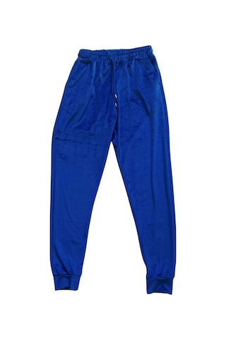 Royaleks Parlak Kadife Cepli Pantolon Eşofman Pijama Altı Unisex Lastikli Paça Mavi