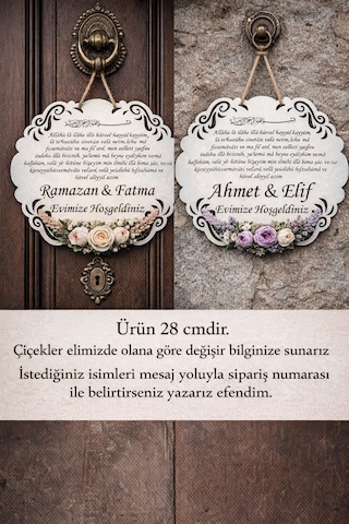 Dış Kapı Süsü Kişiye Özel Şık Ve Çiçekli Ayetel Kürsi Dualı No 01 Çok Renkli