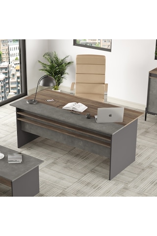 Robinhome Robin Home Berlin A Ofis Çalışma Masası 180Cm*90Cm Kahve-Beton-An Gri