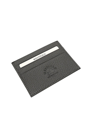 Westpolo Hakiki Deri Slim İnce Unisex Kartlık - Gri Gri