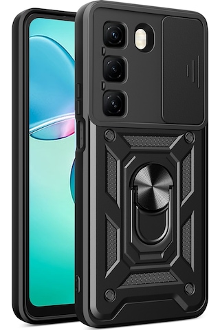 Teleplus İnfinix Hot 60i 4g Kılıf Magnetik Standlı Kamera Korumalı Slide Sürgülü Cover Kapak Siyah