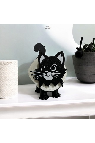 Dekoratif Kedi Şekilli Tuvalet Kağıdı Tutucu Siyah
