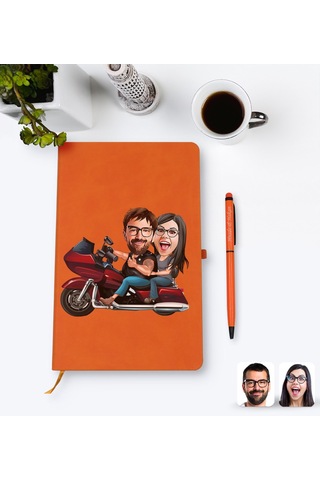 Kişiye Özel Sevgililer Karikatürlü Turuncu Termo Deri Defter Kale N11.2261