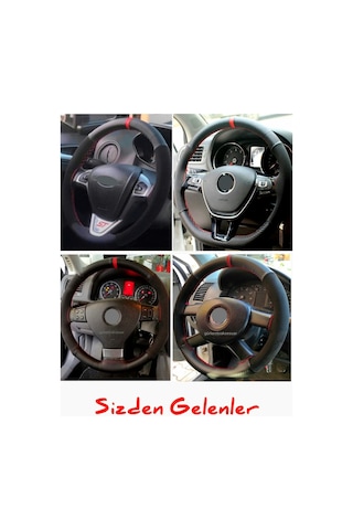 Renault Clio 4 Uyumlu Dikmeli Direksiyon Kılıfı Alkantara Karbon Kırmızı