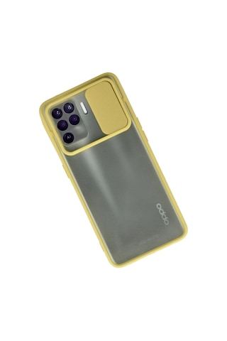 Cosmotex Newface Oppo Reno 5 Lite Kılıf Palm Buzlu Kamera Sürgülü Silikon - Sarı