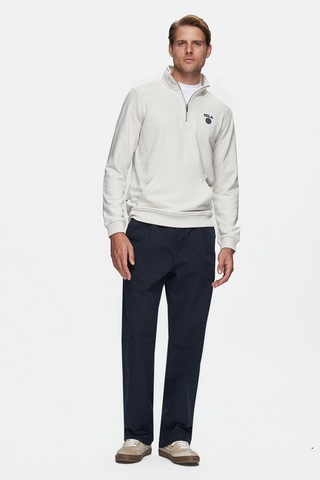 Ucla Leon Bej Yarım Fermuar Nakışlı Standard Fit Erkek Sweatshirt Bej