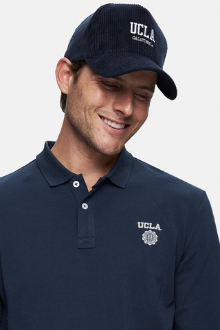 Ucla Maxwell Lacivert Polo Yaka Baskılı Standard Fit Erkek Sweatshirt Lacivert