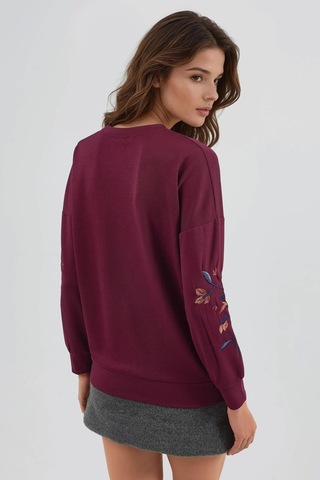 Hiccup Modal Dokulu İşlemeli Bisiklet Yaka Sweatshirt Berşan Collection Bordo Kırmızı