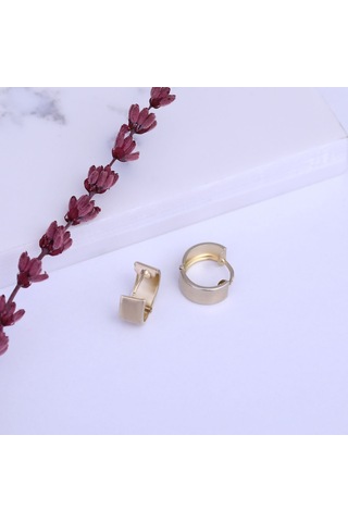 Nox Jewelry 925 Ayar Altın Kaplama Kum-mat Yüzeyli Minimal Halka Küpe - E00265 Gold