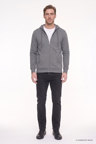 AC&Co / Altınyıldız Classics Erkek Antrasıt Melanj Standart Fit Normal Kesim Kapüşonlu Fermuarlı Sweatshirt Antrasit