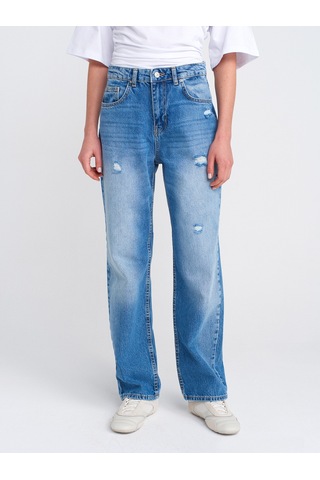 Dilvin 71781 Küçük Yırtıklı Denim Mom Mavi
