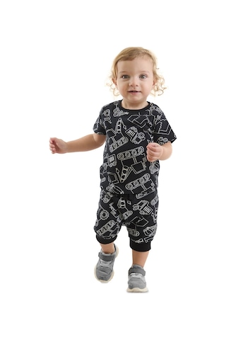 Denokids Araba Erkek Bebek Siyah T-shirt Kapri Şort Takım Siyah