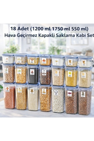 18 Li Antrasit Erzak & Bakliyat Saklama Kabı Seti 3 Farklı Boy Etiket Hediyeli 1,75 1,2 0,55 L