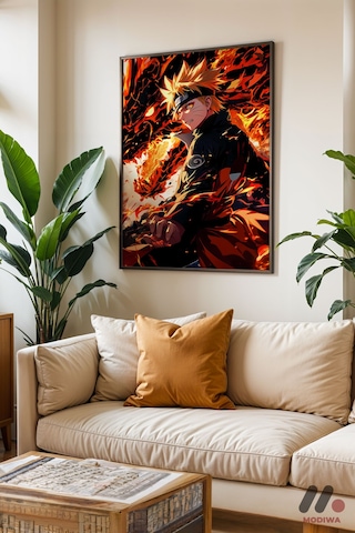 Naruto Alev Efektli Poster, Siyah Çerçeveli Duvar Tablosu - Anime Severlere Özel Hediye