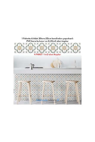 Trendpoint Kendinden Yapışkanlı Pvc Sticker 6adet 20cm 20cm Mutfak Banyo Duvar Zemin Kaplama