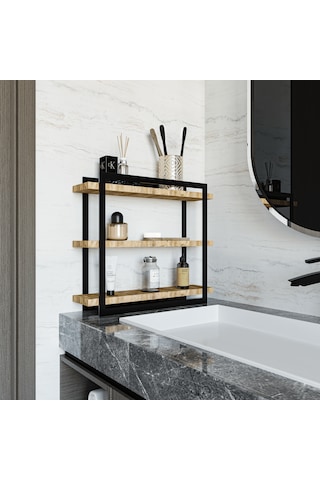 Mutfak Banyo Rafı 3 Raflı Metal Çerçeveli Atlantik Çam